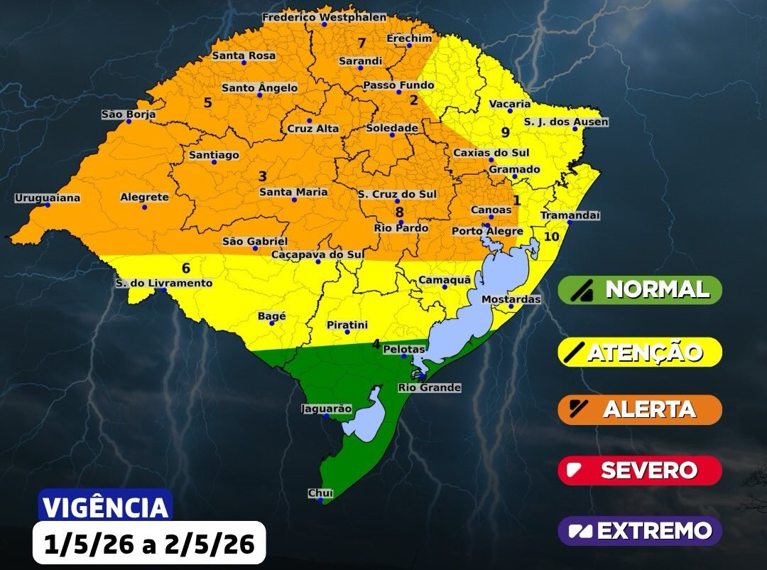 Frente fria traz risco de temporais com granizo e ventos fortes no RS