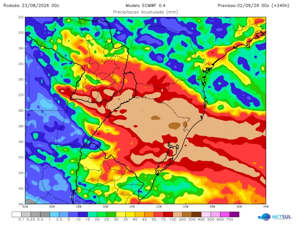 MetSul alerta para novo período de chuva intensa no Rio Grande do Sul no fim de agosto