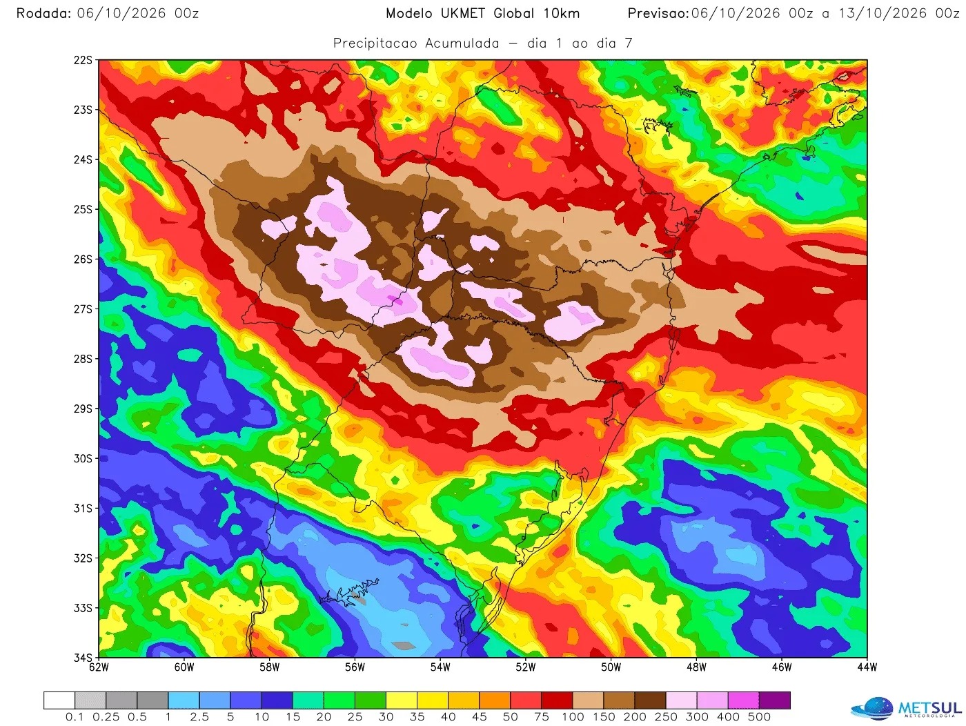 Chuva forte deve atingir o Sul do Brasil e aumentar risco de novas enchentes